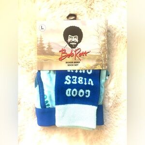 Bob Ross | “Good Vibes Only” Blue Retro Boxer Brief & Crew Sock Set NWT | Large